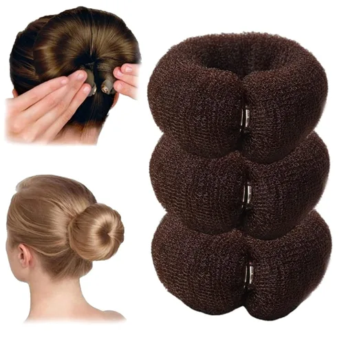 Miniatura 10 de 3 piezas de herramientas de peinado de cabello para mujer: moldeador de anillo de espuma para el cabello, accesorio de moño para el cabello, anillo