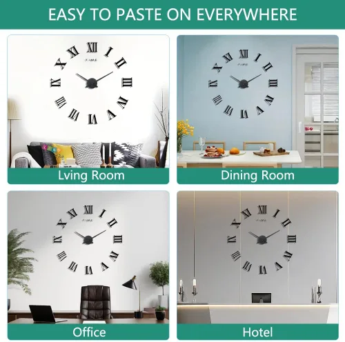 Miniatura 5 de Reloj de pared grande de bricolaje, espejo 3D, moderno, digital, de pared, decorativo, para el hogar, sala de estar, dormitorio, oficina, decoración