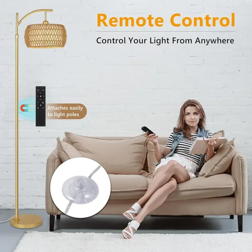 Miniatura 3 de eyassi Lámpara de pie de arco con 3 temperaturas de color, lámpara de pie LED dorada con control remoto y bombilla regulable continua, lámpara
