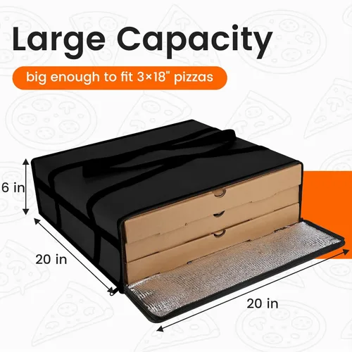 Miniatura 2 de Bodaon Bolsa aislante para entrega de pizza, 20 x 20 x 6 pulgadas, bolsas calentadoras de pizza para llevar calientes, bolsa térmica para catering