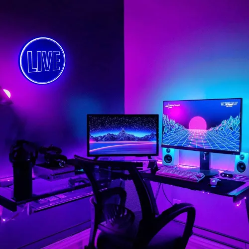 Miniatura 5 de NOXTROND Letrero de Luces LED de Neón En Vivo, Luz LED En Vivo Alimentada por USB, Luz de Neón Decorativa Regulable para Pared, Redonda, para Azul