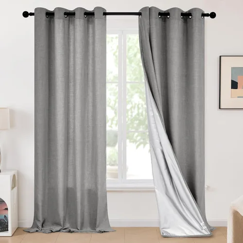 Miniatura 30 de Deconovo - Cortinas opacas para dormitorio con ojales, cortinas sólidas con aislamiento térmico, bloquean el calor, oscurecen la habitación, ahorran