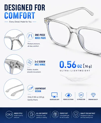 Miniatura 4 de PANNER Gafas cuadradas de gran tamaño con bloqueo de luz azul para mujeres y hombres, antirreflejos, reducen la fatiga ocular, gafas de computadora