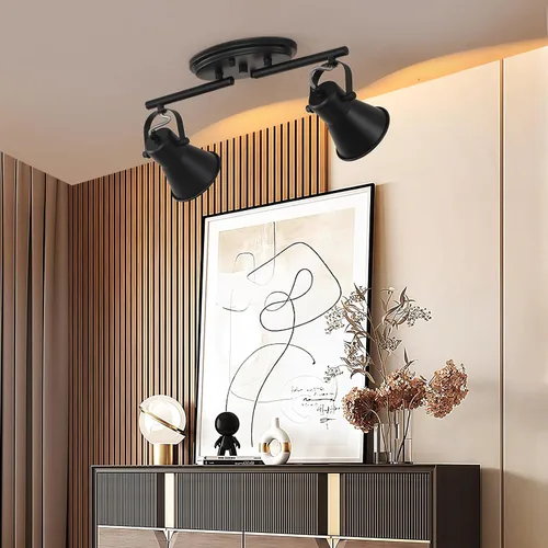 Miniatura 4 de Iluminación de pista de 2 luces para techo, lámpara de techo direccional industrial de luz puntual, lámpara de techo de montaje empotrado en negro