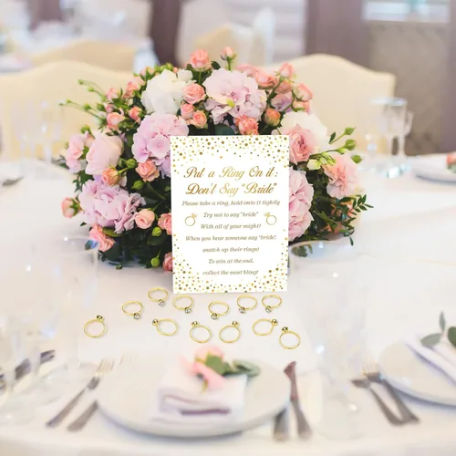 Miniatura 4 de Jetec Juego de 100 anillos falsos para despedida de soltera con tarjeta de no decir novia para boda, compromiso, fiesta, despedida de soltera