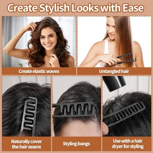 Miniatura 5 de Peine de textura de 2 piezas, peine voluminizador de textura de cabello de dientes anchos, accesorio de peinado con flecos, para hombres y mujeres