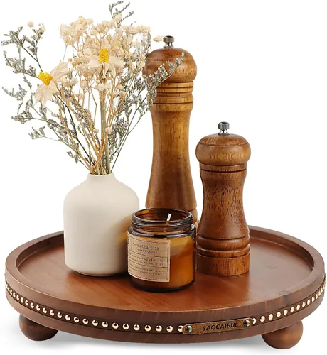 Miniatura 14 de Decoración Bandeja Redonda Decorativa de 11.81 pulgadas para Decoración del Hogar para Mesa de Café Mesa de Cocina de Granja Sala de Estar Baño
