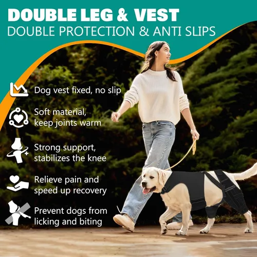 Miniatura 6 de Rodillera para perro, pierna trasera, ajustable, con 4 estabilizadores, soporte de cadera para reducir el dolor, lesiones en los ligamentos y rótula