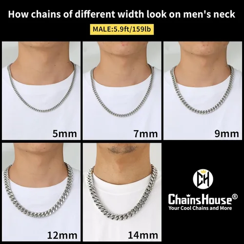 Miniatura 5 de ChainsHouse Cadena de eslabones cubanos de acero inoxidable para hombre, negrooro de 18 quilates, cadena cubana de Miami, 570.354 in0.472 in