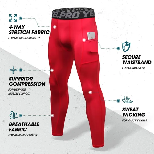 Miniatura 3 de Yuerlian Paquete de 1 o 3 pantalones de compresión para hombre, leggings atléticos con bolsillos, para correr, ciclismo, entrenamiento