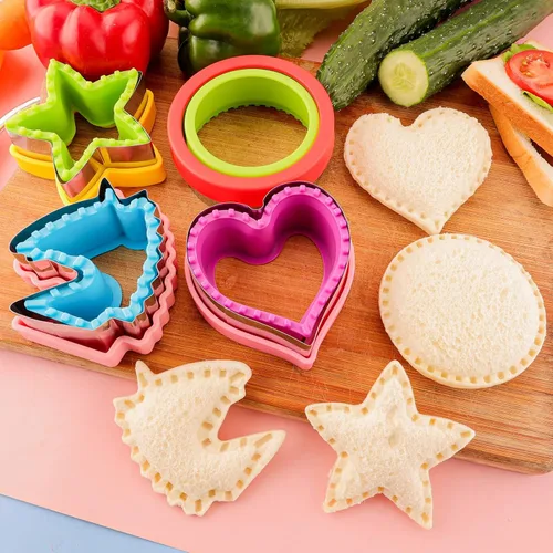 Miniatura 2 de Cortador de sándwiches y sellador para niños, 4 piezas, desoxidante de pan grande, sándwiches para hacer galletas de frutas y verduras, cortador