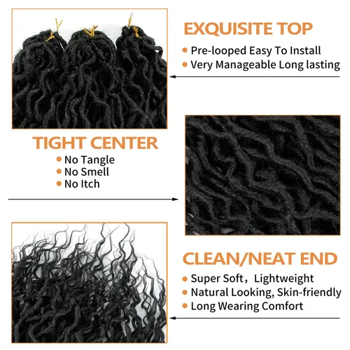 Miniatura 3 de Rastas sintéticas de ganchillo trenzadas, trenzas bohemias de 24 pulgadas, rastas sintéticas ombré, cabello trenzado afro rastas 1B