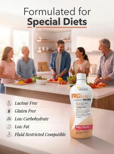 Miniatura 7 de Péptidos de colágeno líquido tipo I, III, 0.53 oz de proteína por onza. Prosource NoCarb Berry Punch Bottle Medtrition