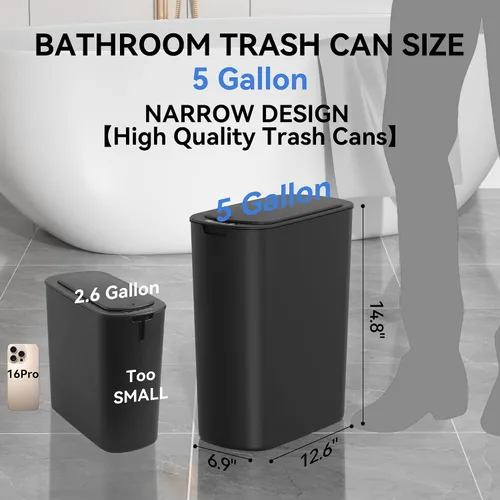 Miniatura 2 de FRESHLIX Basurero automático de baño de 5 galones con tapa, sensor de movimiento, sin contacto, cubo de basura eléctrico inteligente, delgado
