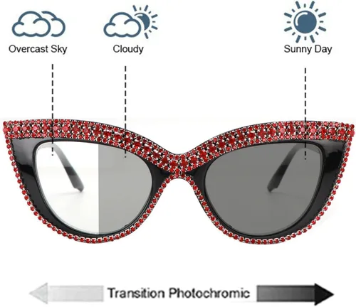 Miniatura 2 de helena Gafas de lectura bifocales fotocrómicas de transición invisible para mujer, lentes de sol de cristal con diamantes de imitación brillantes