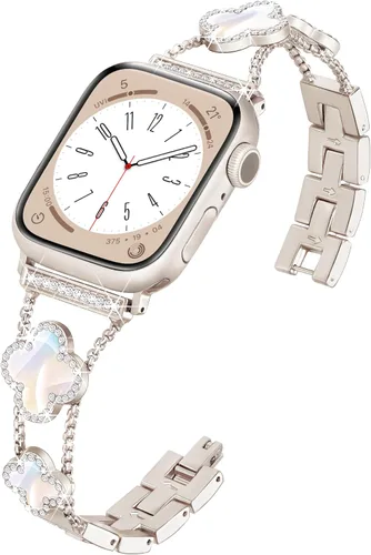 Miniatura 13 de wipalor Correa de trébol de cuatro hojas para Apple Watch para mujer de 42mm 41mm 40mm 38mm, correas delgadas iWatch para mujer, correas metálicas