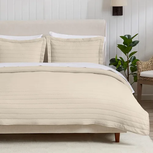 Miniatura 21 de Great Bay Home Full/Queen Quilt Set - 3-Piece Seersucker Box-Stitched Bedding Set - Soft, Lightweight, All-Season Bedspread (White)