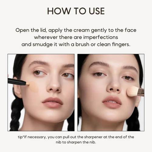 Miniatura 7 de KISSIO Lápiz corrector, corrector debajo de los ojos, cubre el acné y las pecas, abrillantador, impermeable, de larga duración, crema, lápiz