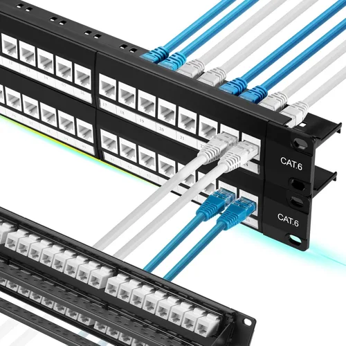 Miniatura 11 de Rapink Panel de parches Cat6 de 48 puertos con soporte Keystone 10G en línea, acoplador de paso UTP de 19 pulgadas, barra trasera extraíble, red 1U