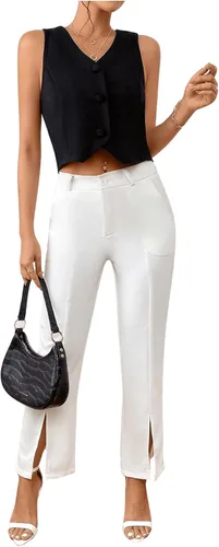 Miniatura 6 de GORGLITTER Chaleco con botones para mujer, chaleco corto sin mangas, blazer