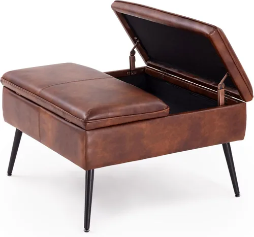 Miniatura 11 de Otomana de Almacenamiento Tapizada con Asiento Acolchado, Taburete de Tocador Capitoné con Patas de Metal, Taburete Decorativo, Cuero Sintético