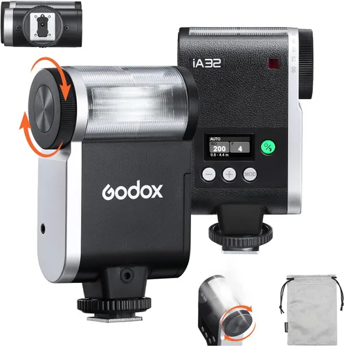 Godox iA32 Mini Cámara Flash 490 Full Power Flash 8 Niveles Flash Automático GN 15 2.5sRecycle Mini Flash Speedlite para Sony ZVE10 Sony ZV1 Ricoh