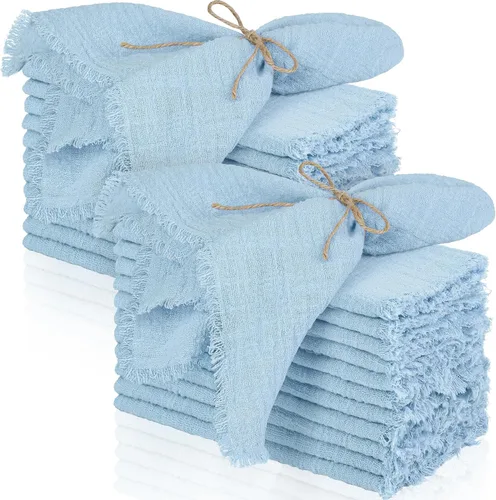 Miniatura 16 de TURSTIN 12 Piezas de Servilleta de Lino de Algodón Servilleta de Tela Hecha a Mano con Flecos 17 x 17 Pulgadas Servilletas Suave para Cenas Bodas