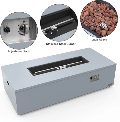 Miniatura 3 de Mesa de fogata de 60 pulgadas para exteriores de alta calidad con rocas de lava y manguera de 12 pies, mesa grande de fuego de gas propano, chimenea