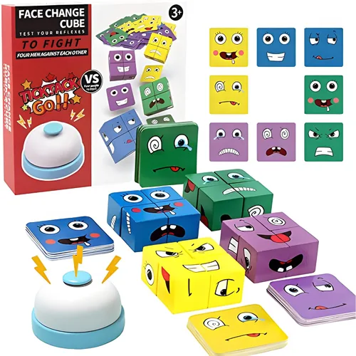 Cubos de madera, IQ Puzzle, Building Cube Express Toy Faces, Magic Face Building Block Puzzle de madera Montessori Toy