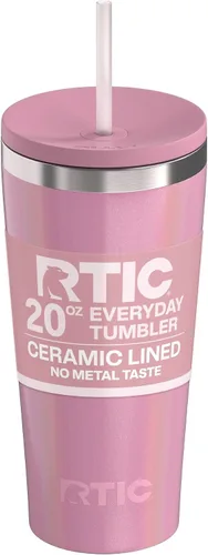 Miniatura 32 de RTIC Vaso Térmico Diario de 20 onzas de Acero Inoxidable Portátil con Aislamiento, Taza de Café de Viaje con Pajita, Forro de Cerámica, Tapa