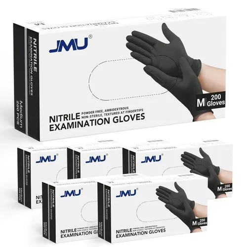 JMU Guantes negros de nitrilo a granel mediano, caja de 1200, 3.5 mil, sin látex sin polvo