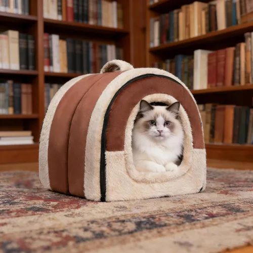 Miniatura 4 de Hollypet Cama para gatos autocalentable 2 en 1, plegable, cueva, cabaña, nido para mascotas, condominio para mascotas de terciopelo de cristal