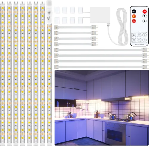 Miniatura 11 de LAFULIT Kit de 8 luces RGB para debajo del gabinete, tira de luces LED con aplicación y control remoto, sincronización de música, luces LED que