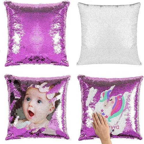 Miniatura 26 de JYFLZQ - Fundas de almohada de lentejuelas sublimadas en blanco 40.6 x 40.6 cm - Juego de 2 fundas reversibles con lentejuelas para almohadas