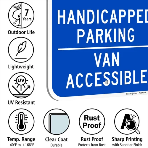 Miniatura 4 de SmartSign Cartel con texto en inglés "Aparcamiento para discapacitados - Accesible para furgonetas", compuesto de aluminio de 120 mil de grosor