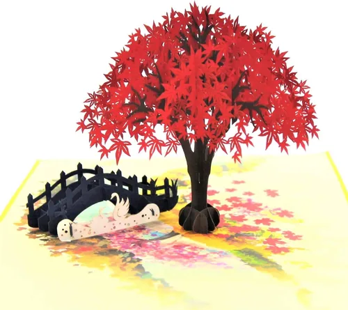 CUTE POPUP - Tarjeta de San Valentín, tarjeta de aniversario desplegable con diseño romántico de árbol de arce rojo