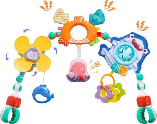 Miniatura 9 de Lynncare Juguetes de moisés ajustable para bebés y niños pequeños, arco de cochecito, juguetes para cuna de bebé con fascinante colgante
