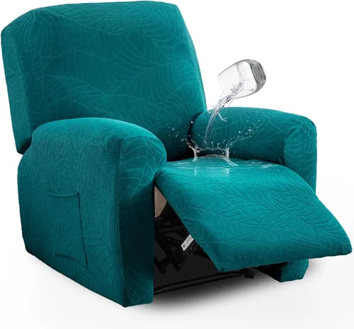 Miniatura 31 de vctops Funda repelente al agua para silla reclinable de 4 piezas con bolsillo lateral, diseño de hojas de jacquard, elástica, suave, protector