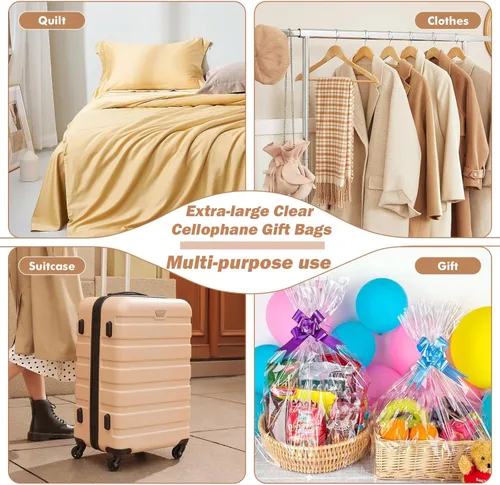 Miniatura 4 de Paquete de 100 bolsas grandes de celofán de 24 x 30 pulgadas, bolsas de regalo de celofán transparente, extra grandes de 2.3 mil, bolsas de celofán
