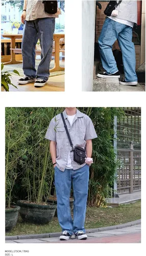Miniatura 2 de KOCHHA Pantalones vaqueros grandes anchos de algodón de ajuste relajado Carpenter Jean Denim Pantalones Hip Hop azul