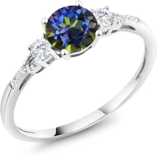 Miniatura 98 de Gem Stone King Anillo de compromiso de 3 piedras preciosas redondas de oro blanco de 10 quilates con piedra natal de 0.236 in con piedra natal