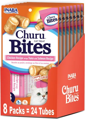 INABA Churu - Golosinas para gatos, golosinas rellenas de pollo horneado suave con vitamina E, 0.35 onzas cada tubo, 24 tubos en total (3 por