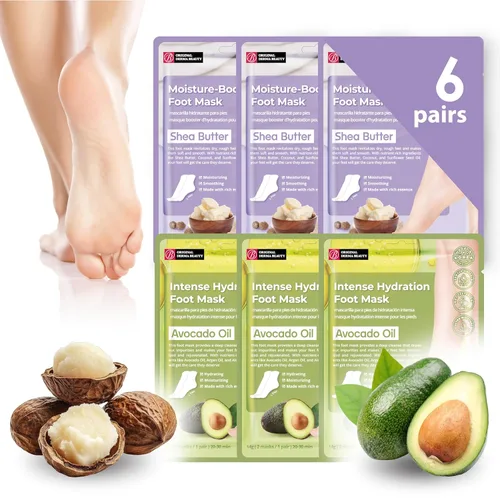 Innerest Original Derma Beauty - Mascarilla para pies, 6 pares de manteca de karité + aguacate, mascarilla hidratante para pies, exfoliante