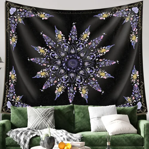 Miniatura 9 de Damanse Tapiz floral para colgar en la pared, bonito tapiz de pared bohemio para dormitorio, estético, decoración de sala de estar con mandala