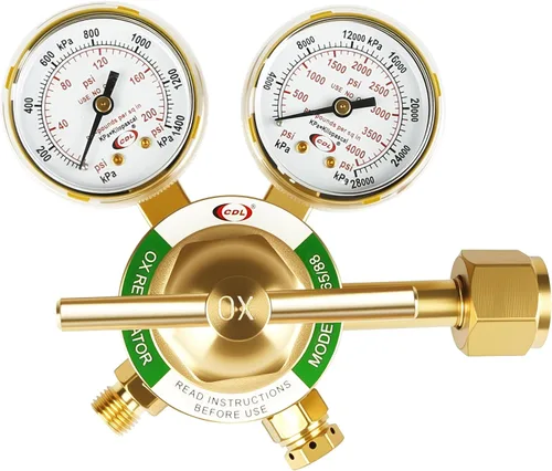 CDL Regulador de oxígeno de servicio medio LX65 CGA540, latón forjado, regulador de antorcha de corte de calibre de tanque grande, entrada de