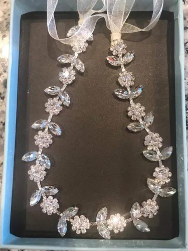 Miniatura 6 de SWEETV - Diadema plateada de niña de flores para boda, diadema de cristal para bebé, corona floral para niña, accesorios para el cabello