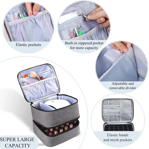 Miniatura 3 de Organizador de esmalte de uñas, almacenamiento de esmalte de uñas con capacidad para 30 botellas y lámpara de uñas, funda organizadora de bolsa