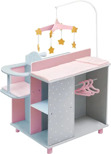 Miniatura 14 de Olivia's Little World Little Princess Baby Doll - Estación de cambio de muñecas de bebé de madera de dos lados con estantes de almacenamiento