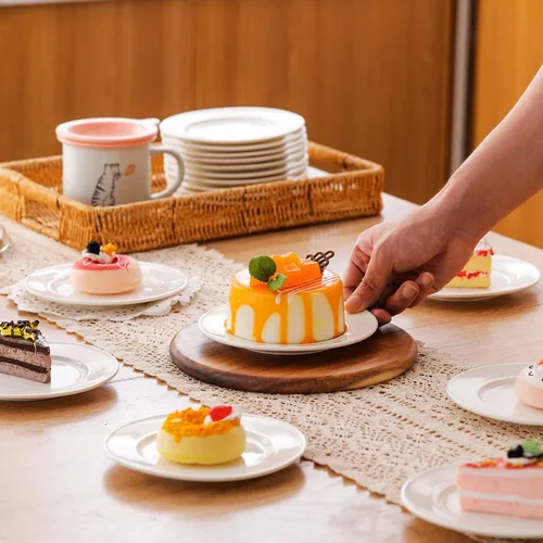 Miniatura 2 de 18 platos de postre de porcelana de 6 pulgadas, platos de cena pequeños para aperitivos, juegos de vajilla redondos, resistentes a los arañazos