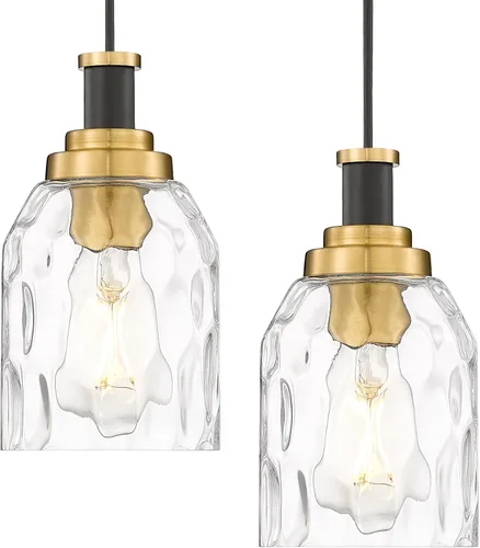 Miniatura 18 de Zeyu Lámpara Colgante Moderna de Oro, Lámpara Colgante de Vidrio de 1 Luz para Cocina y Comedor, Soporte de Vidrio Transparente, Acabado en Negro